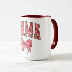 Caneca Letras de MAMA Florais Rosa com Laço