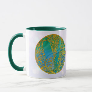 Caneca Letras de Monograma Elegantes Turquesa e Brilho Do