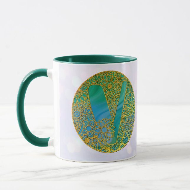 Caneca Letras de Monograma Elegantes Turquesa e Brilho Do (Esquerda)