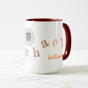 Caneca letras escritas à mão de seu nome + foto no marr