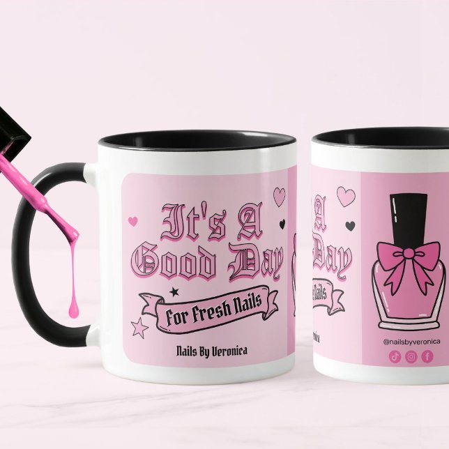 Caneca Letras Góticas Rosa Tecnologia de Unhas (Pink Gothic Lettering Nail Tech Mug)