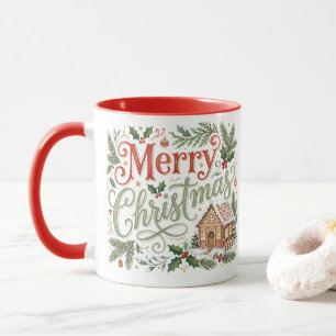 Caneca Letras Tradicionais à Mão Natal Biscoito de Gengib