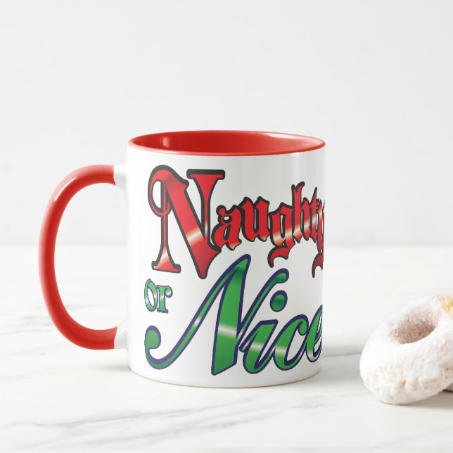 Caneca Letras Vermelhas de Natal retrógradas ou Belas (Com Donut)
