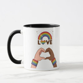 Caneca LGBT+Orgulho. Adoro arco-íris. Coração.