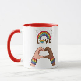 Caneca LGBT+Orgulho. Adoro arco-íris. Coração.