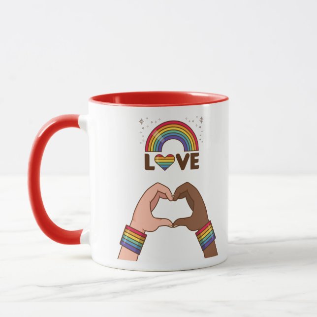 Caneca LGBT+Orgulho. Adoro arco-íris. Coração. (Esquerda)