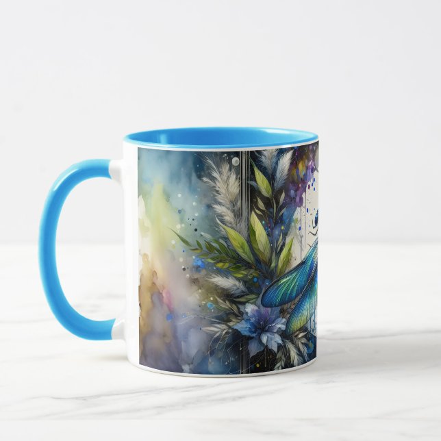 Caneca Libélula Azul Botânica Aquarela (Esquerda)