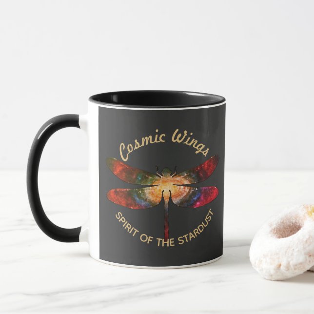 Caneca Libélula Cósmica • Asas de Galáxia e Trilhas de Ne (Com Donut)