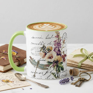 Caneca Libélula e flores