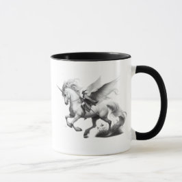 Caneca Licorne ailée majestueuse avec chevalier.