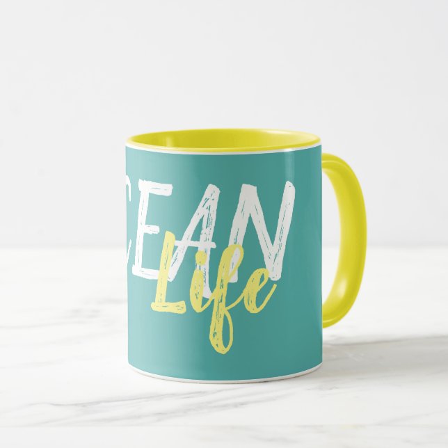 Caneca LIFE náutico brilhante do OCEANO | (Frente Esquerda)