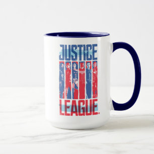 Caneca Liga da Justiça  Pop de Arte Azul e Vermelho