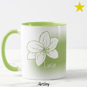 Caneca Light Green Minimal Mão Desenhada Flor Nome Person