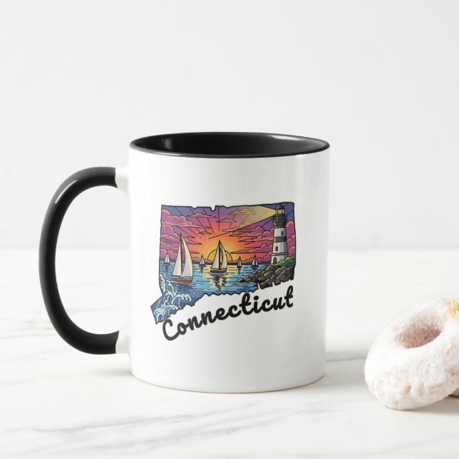 Caneca Lighthouse do Estilo de Tatuagem do Estado de Conn (Com Donut)