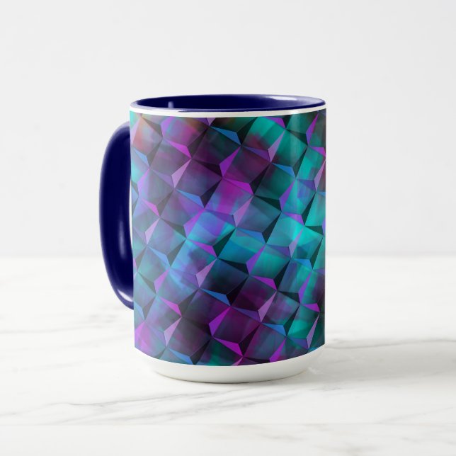 Caneca Lilac a rosa ou triângulos azuis manchados quadrad (Frente Esquerda)