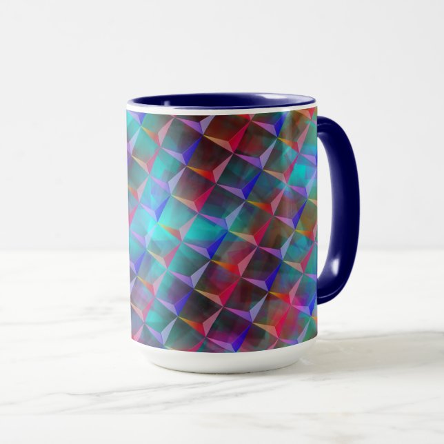 Caneca Lilás azulado e triângulos 3D ou cor-de-rosa (Frente Esquerda)