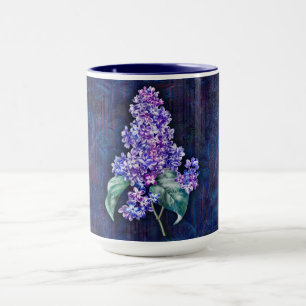 Caneca Lilás Roxo em Fundo Decorativo Azul-Marinho