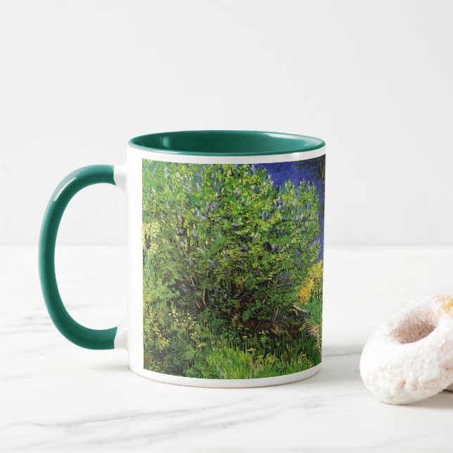 Caneca Lilases de Vincent van Gogh, Flores de Jardim Anti (Com Donut)