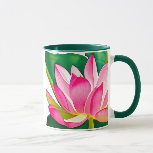 Caneca Lily de Água Rosa Grande com Folhas Verde Esmerald (Direita)
