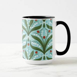 Caneca Lily do vale e a simetria de joias em verde.