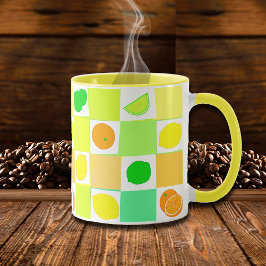 Caneca Limão, Lima e Laranjas Padrão Colorido de Citrinos