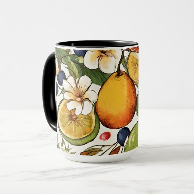 Caneca Limas, Limões e Flores Mediterrâneos. Pintado (Frente Esquerda)