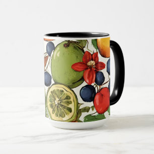 Caneca Limas, Limões e Flores Mediterrâneos. Pintado