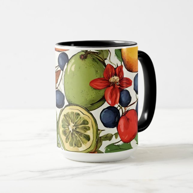 Caneca Limas, Limões e Flores Mediterrâneos. Pintado (Frente Esquerda)