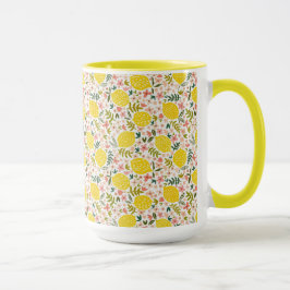 Caneca Limões Amarelos Modernos com Floral Rosa