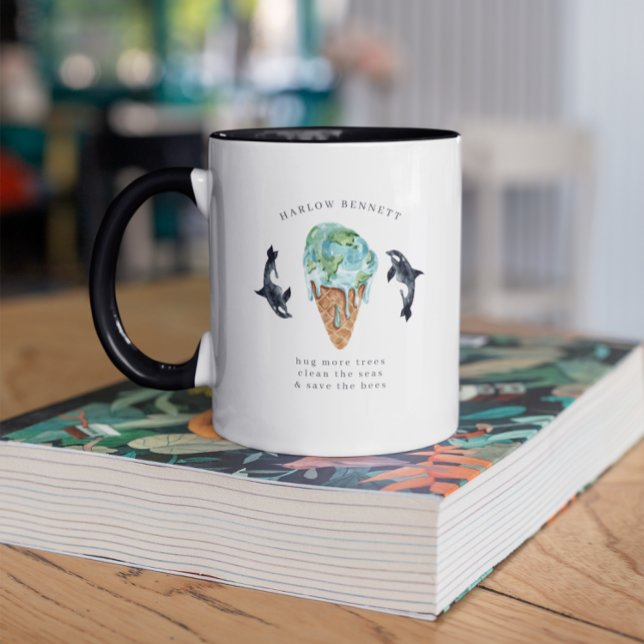 Caneca Limpe Nossos Oceanos | Monograma de Baleia Orca Aq (Criador carregado)