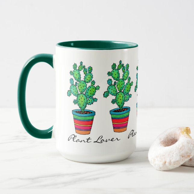 Caneca Linda Cactus Watercolor Em Belo Pote (Com Donut)