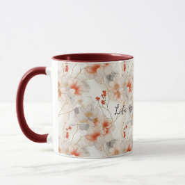 Caneca Linda Feminina Pêssego Vermelho Branco Floral