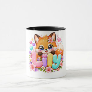 Caneca Linda Lily Raposa Kawaii Nome Pastel Rosa Floral M
