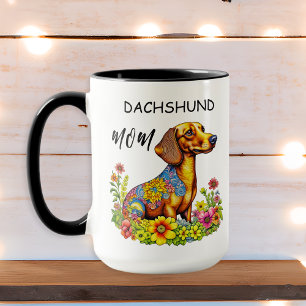 Caneca Linda Mãe Dachshund de desenho animado com IA