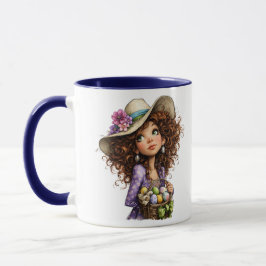 Caneca Linda Menina da Páscoa com Ovos Arte da Primavera