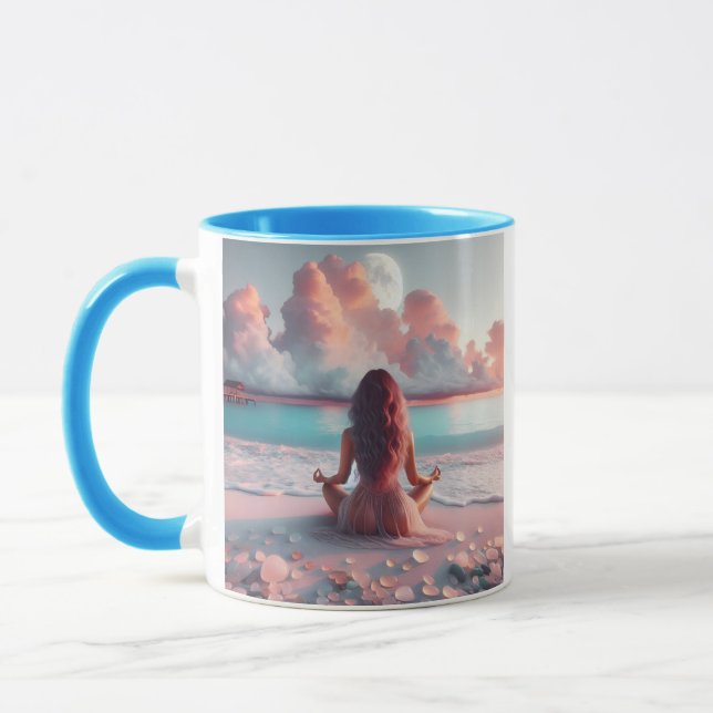 Caneca Linda mulher Meditando no Vazio de Praia (Esquerda)