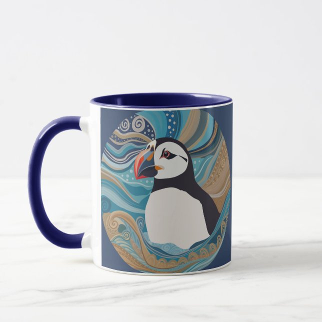 Caneca Linda Ondas do Oceano Puffin Atlântico (Esquerda)