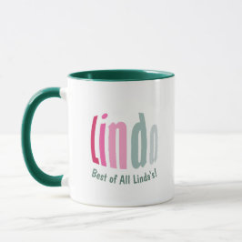 Caneca "Linda" personalizada em Eucalyptus Green, Rosa co