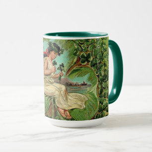 Caneca Linda Vintage Girl com Shamrocks Feliz