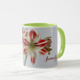 Caneca Lindas flores de Amaryllis e nome personalizado