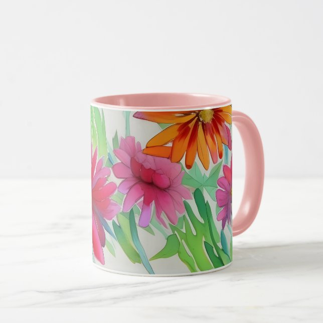 Caneca Lindas flores de aquarela, belas personalizações (Frente Esquerda)