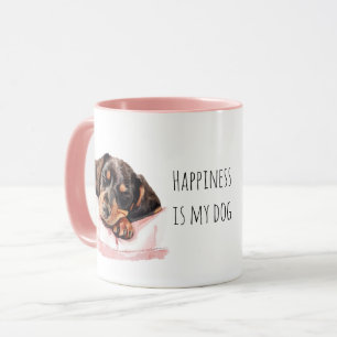 Caneca Lindo Cachorrinho Preto Adormecido Creme