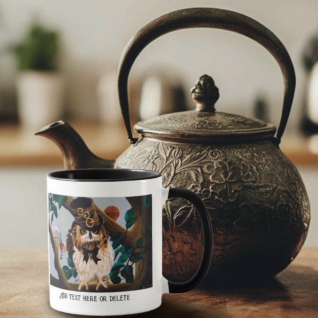 Caneca Lindo Chapéu Alto de Coruja Steampunk Marrom Capri (Criador carregado)