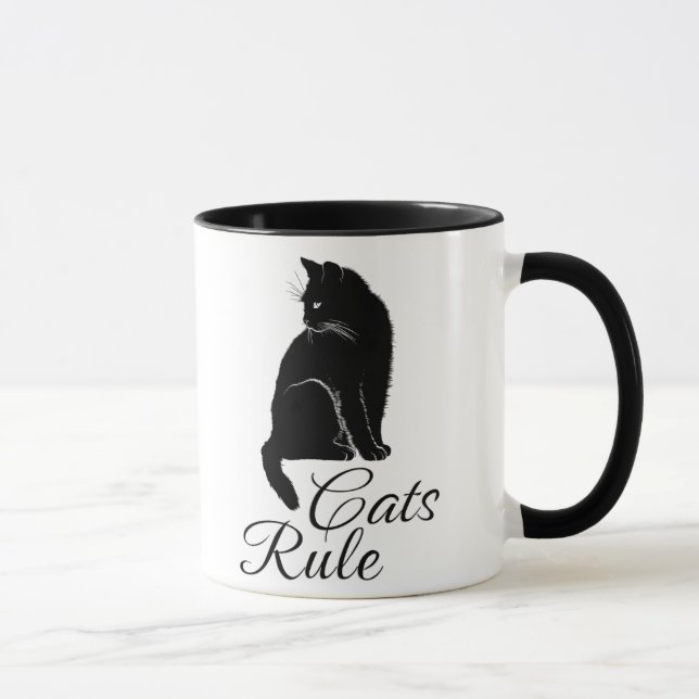 Caneca Lindo Gato Sentado de Costas com Texto "Gatos Mand (Direita)