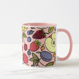 Caneca Lindo padrão botânico e de frutas em rosa