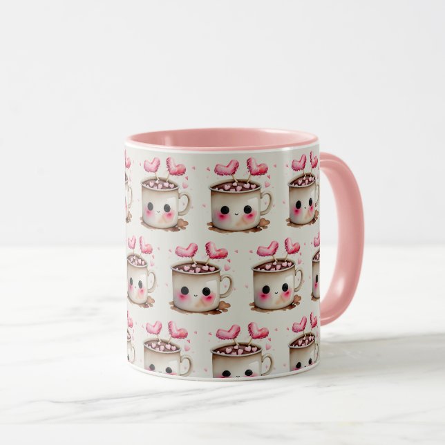 Caneca Lindo Padrão de Chocolate Quente em Tons Pastel Ro (Frente Esquerda)