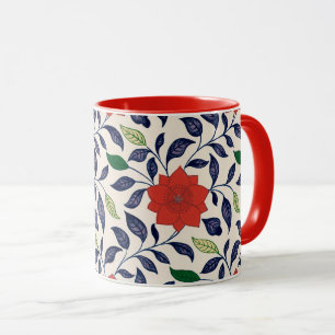 Caneca Lindo padrão floral vermelho