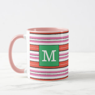 Caneca Lindo padrão listrado Monogramado l Rosa l Verde