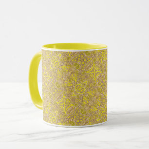 Caneca Lindo padrão paisley marrom amarelo