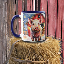 Caneca Lindo Porco de Natal Rústico e Celeiro